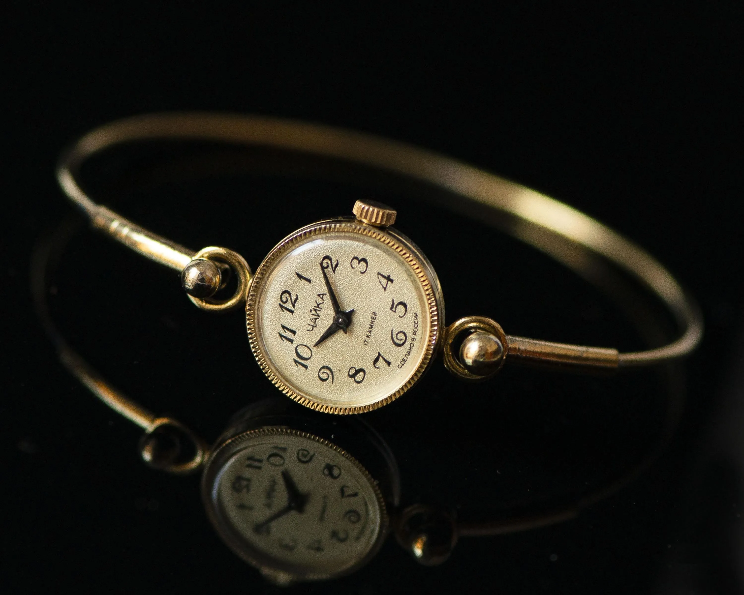 Delicate cocktail watch for women Seagull vintage gift, tiny bracelet lady wristwatch gold plated, Arabic numerals dial jewelry serviced