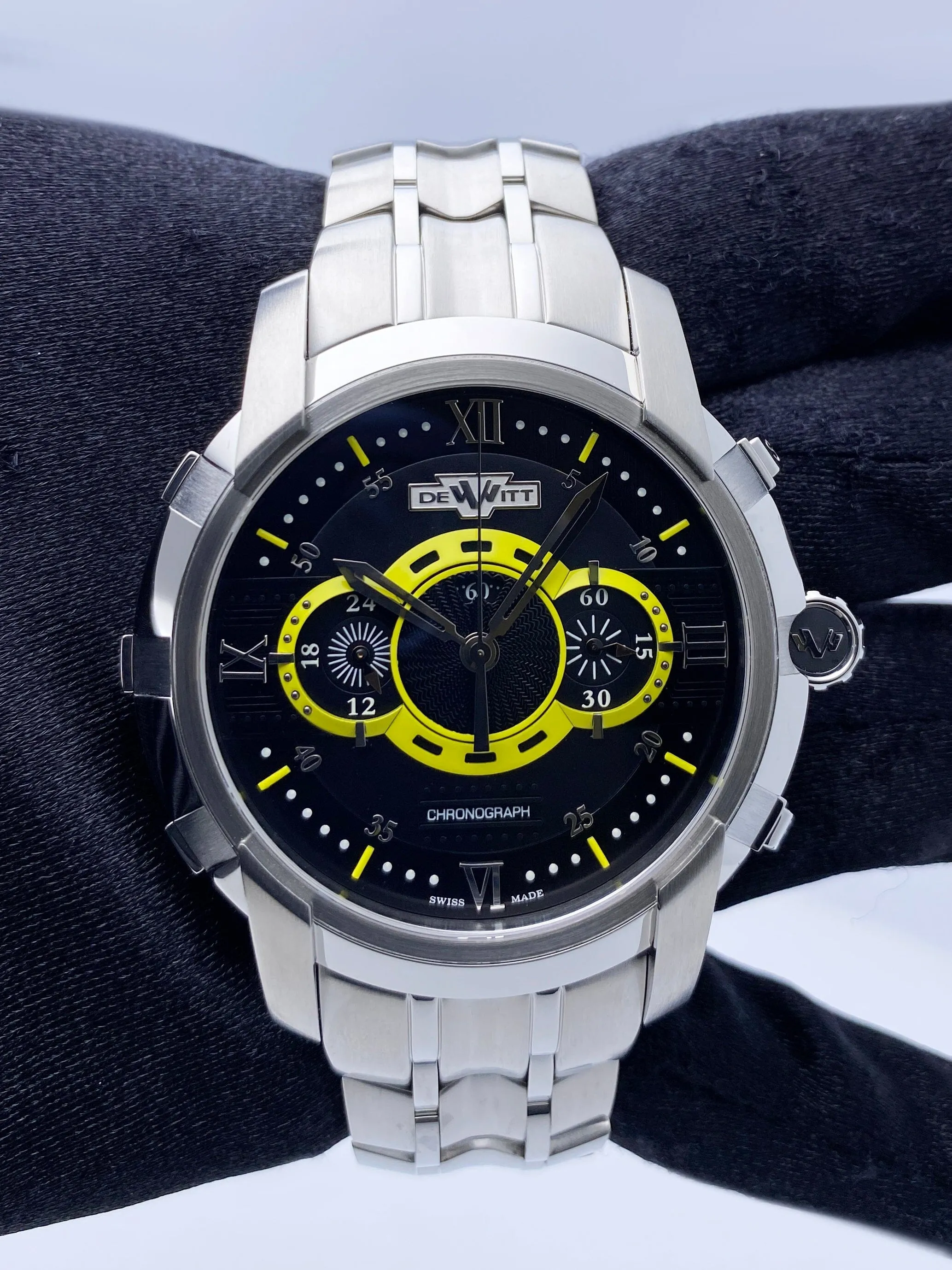 Dewitt Academia FTV.CHR.006.S2 Black & Yellow Dial Mens Watch Box Papers