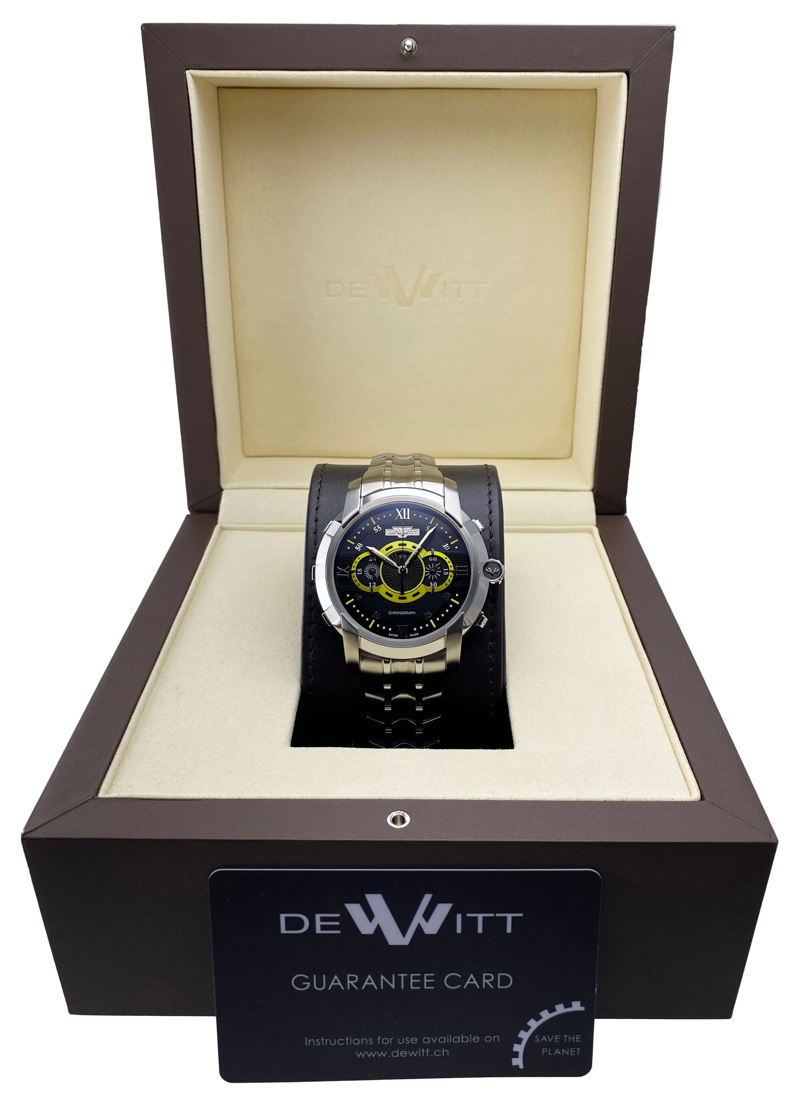 Dewitt Academia FTV.CHR.006.S2 Black & Yellow Dial Mens Watch Box Papers