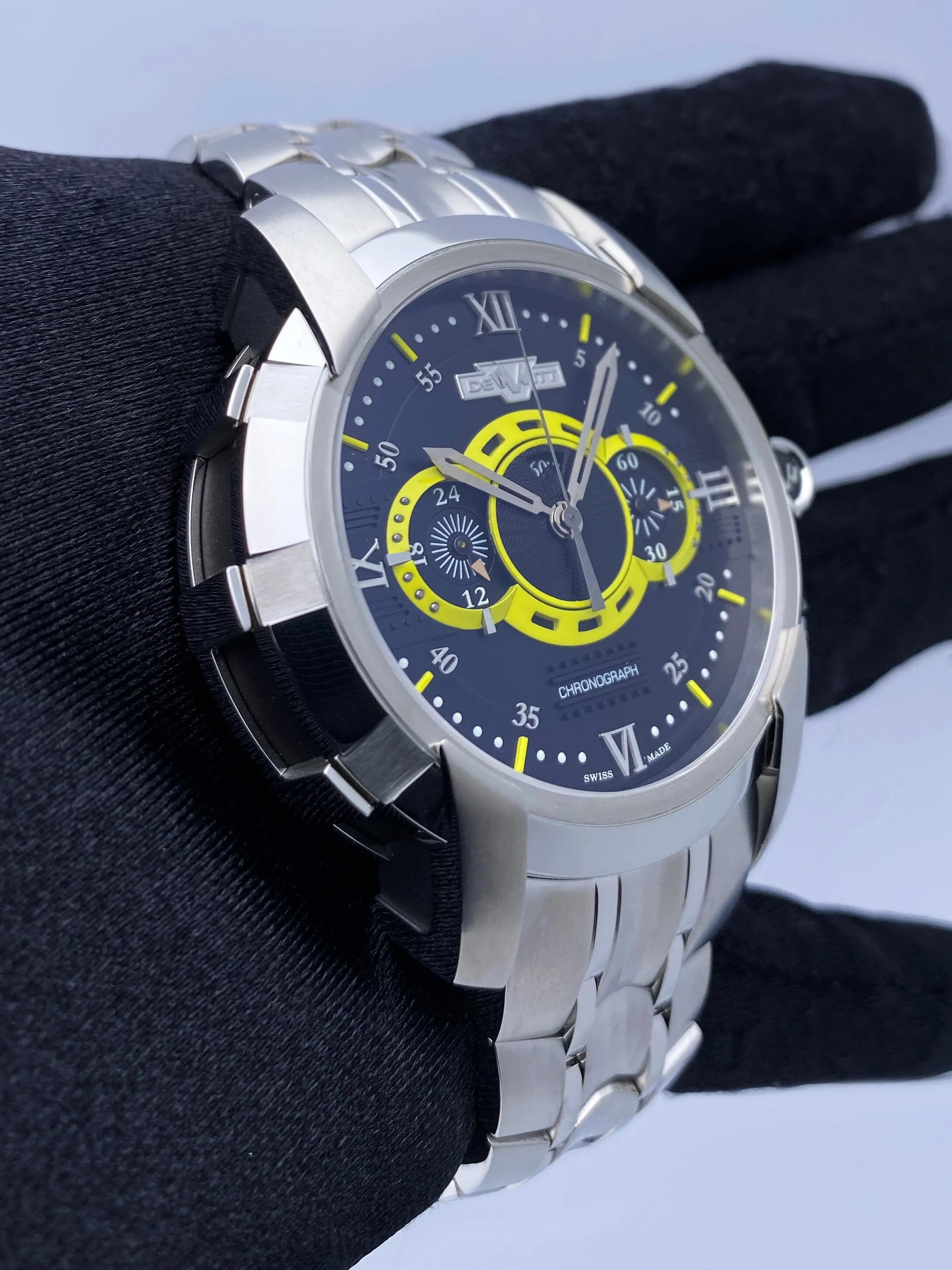 Dewitt Academia FTV.CHR.006.S2 Black & Yellow Dial Mens Watch Box Papers