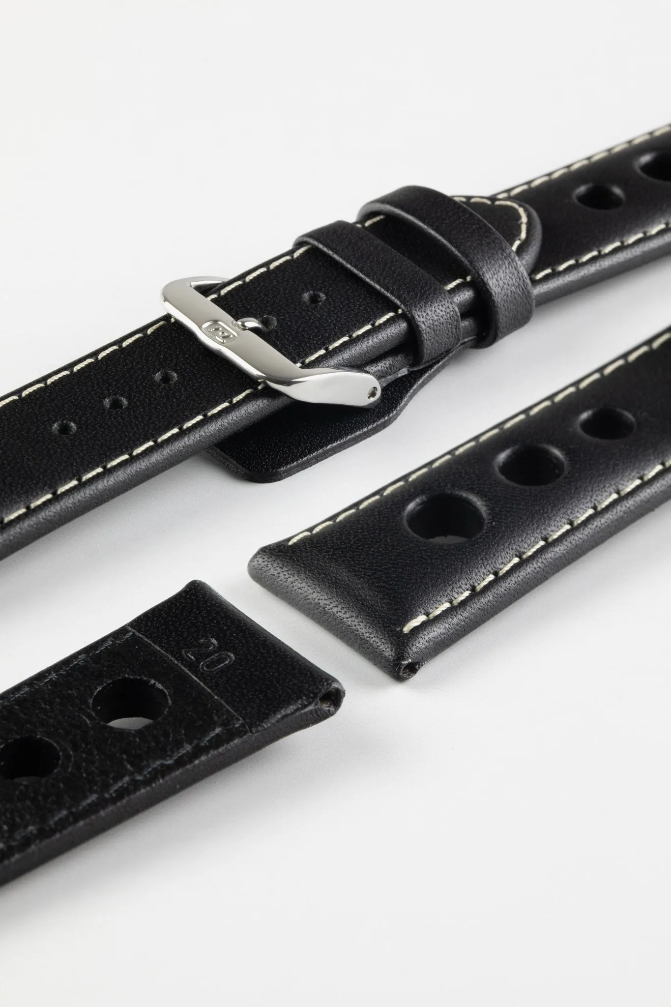 Di-Modell AVUS Leather Racing Watch Strap in BLACK