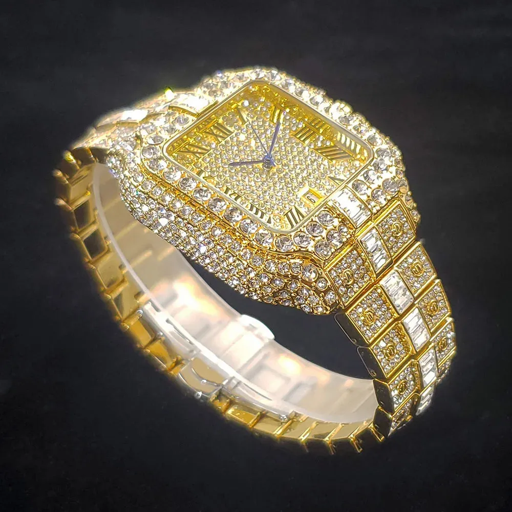 Diamond Watch For Men- Rose Gold Iced Out Quarz
