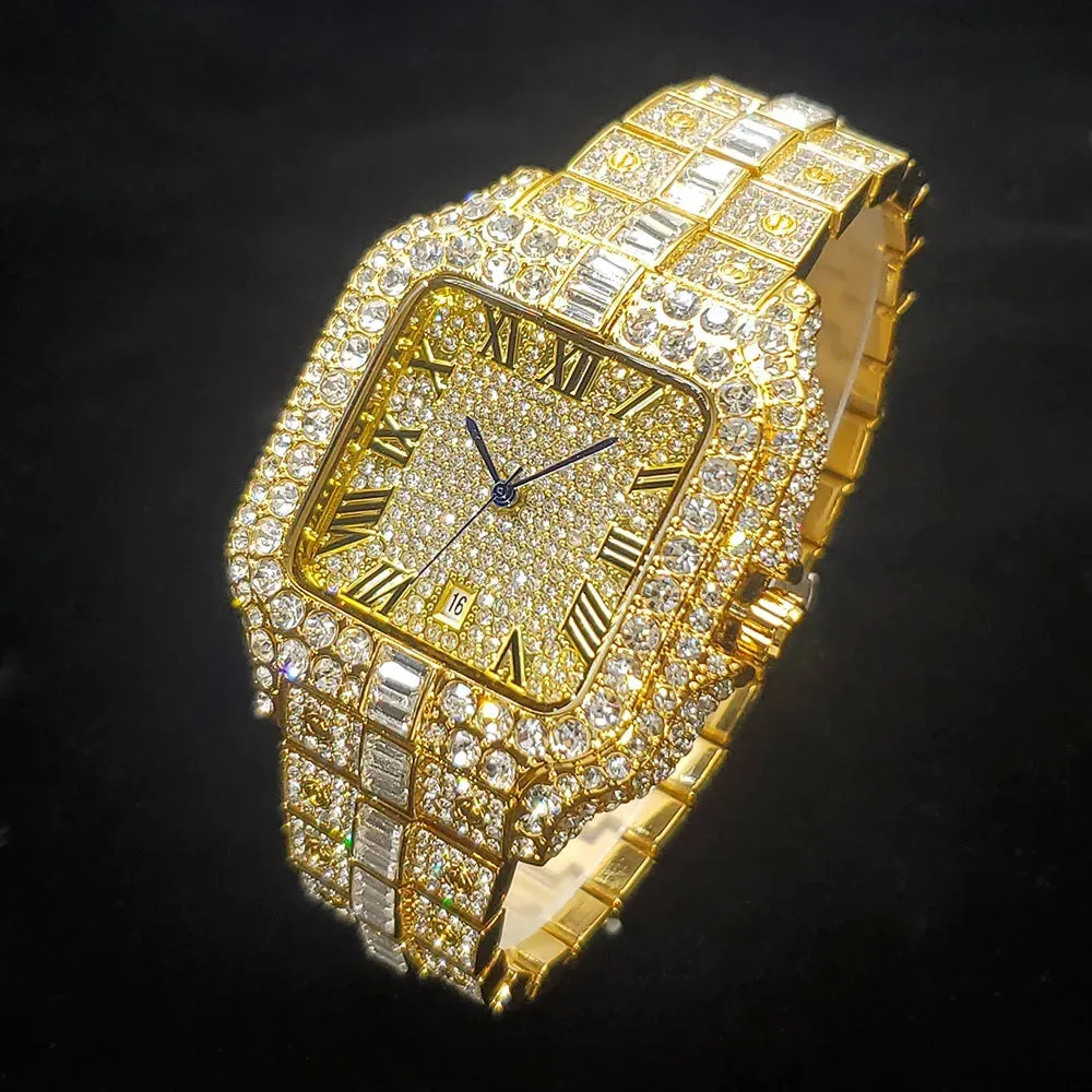 Diamond Watch For Men- Rose Gold Iced Out Quarz