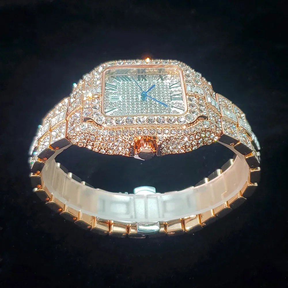 Diamond Watch For Men- Rose Gold Iced Out Quarz