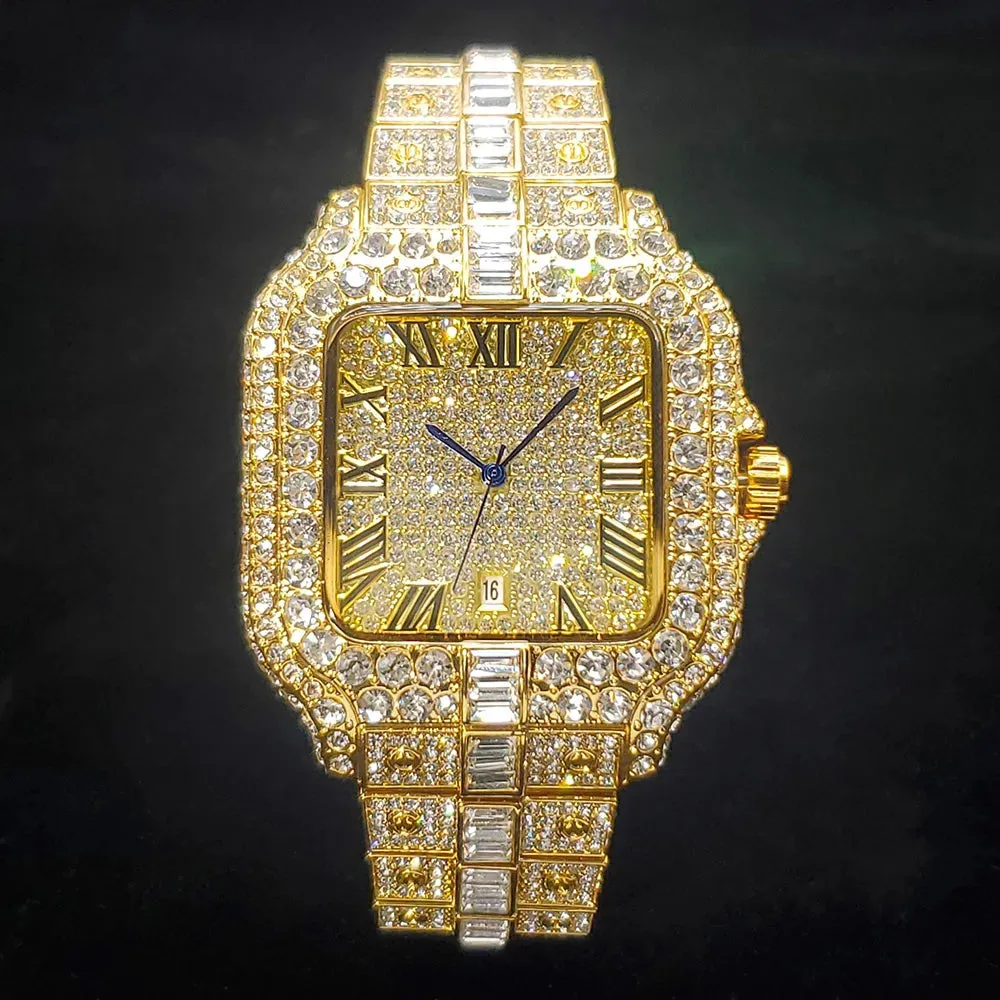 Diamond Watch For Men- Rose Gold Iced Out Quarz