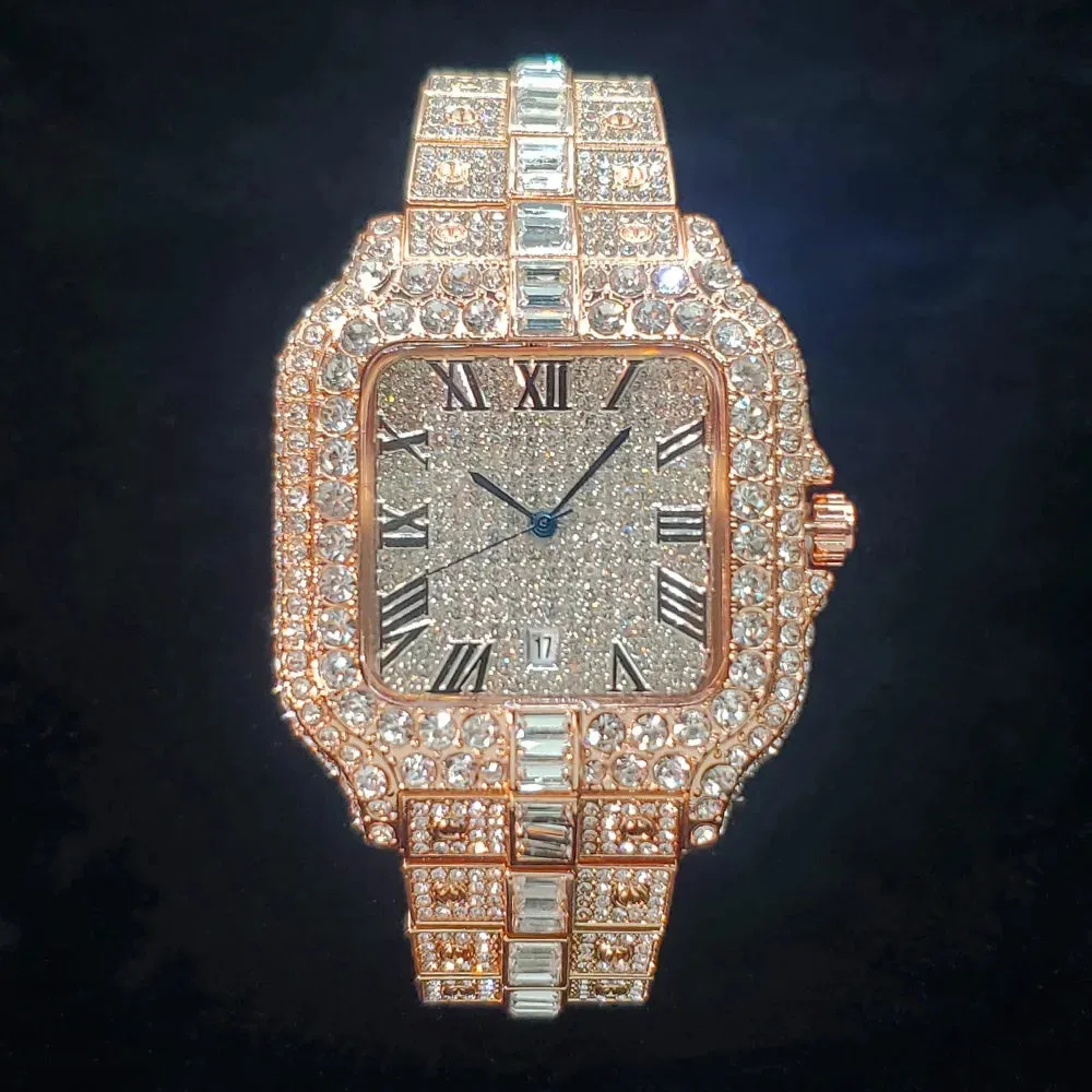Diamond Watch For Men- Rose Gold Iced Out Quarz