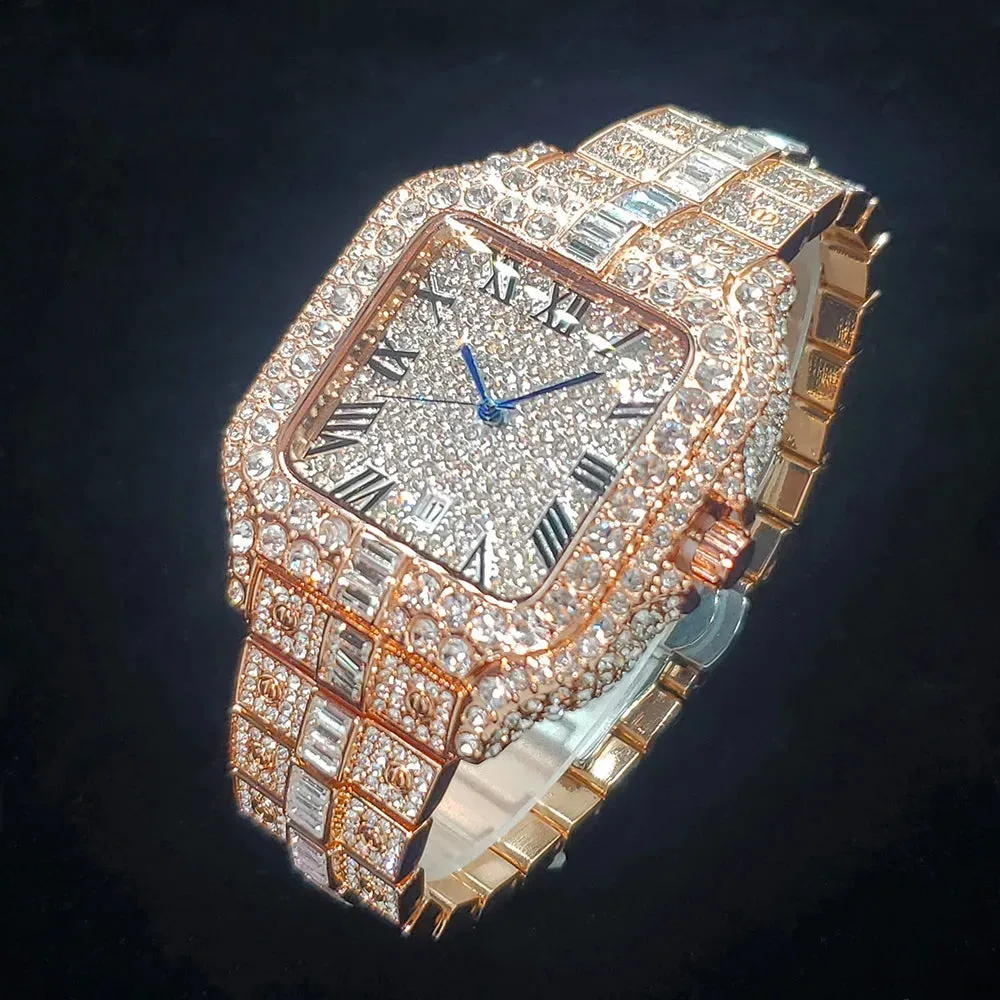 Diamond Watch For Men- Rose Gold Iced Out Quarz