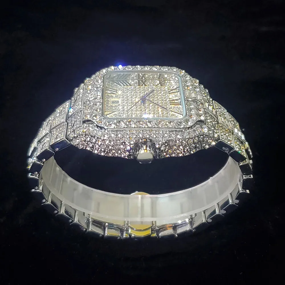 Diamond Watch For Men- Rose Gold Iced Out Quarz
