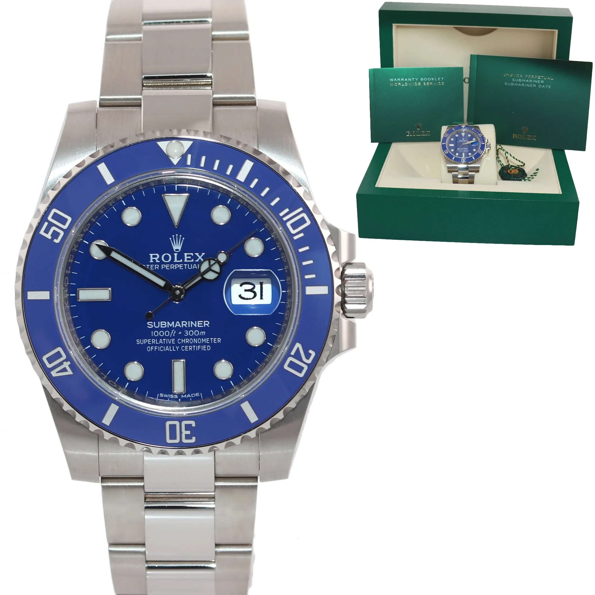 DISCONTINUED 2018 MINT Rolex Submariner Blue Smurf 116619 White Gold Watch Box