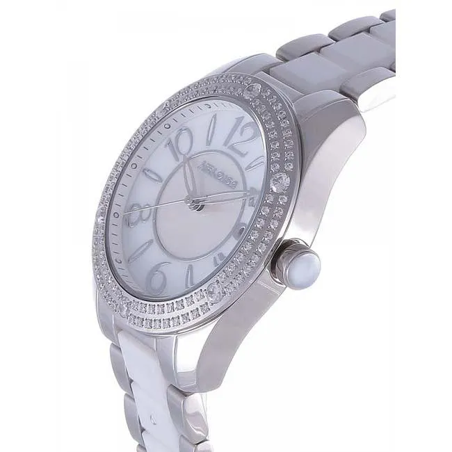 Dual Toned Ceramic Band With Crystals White MOP Dial Watch For Men and Women -Heloisa 76120206