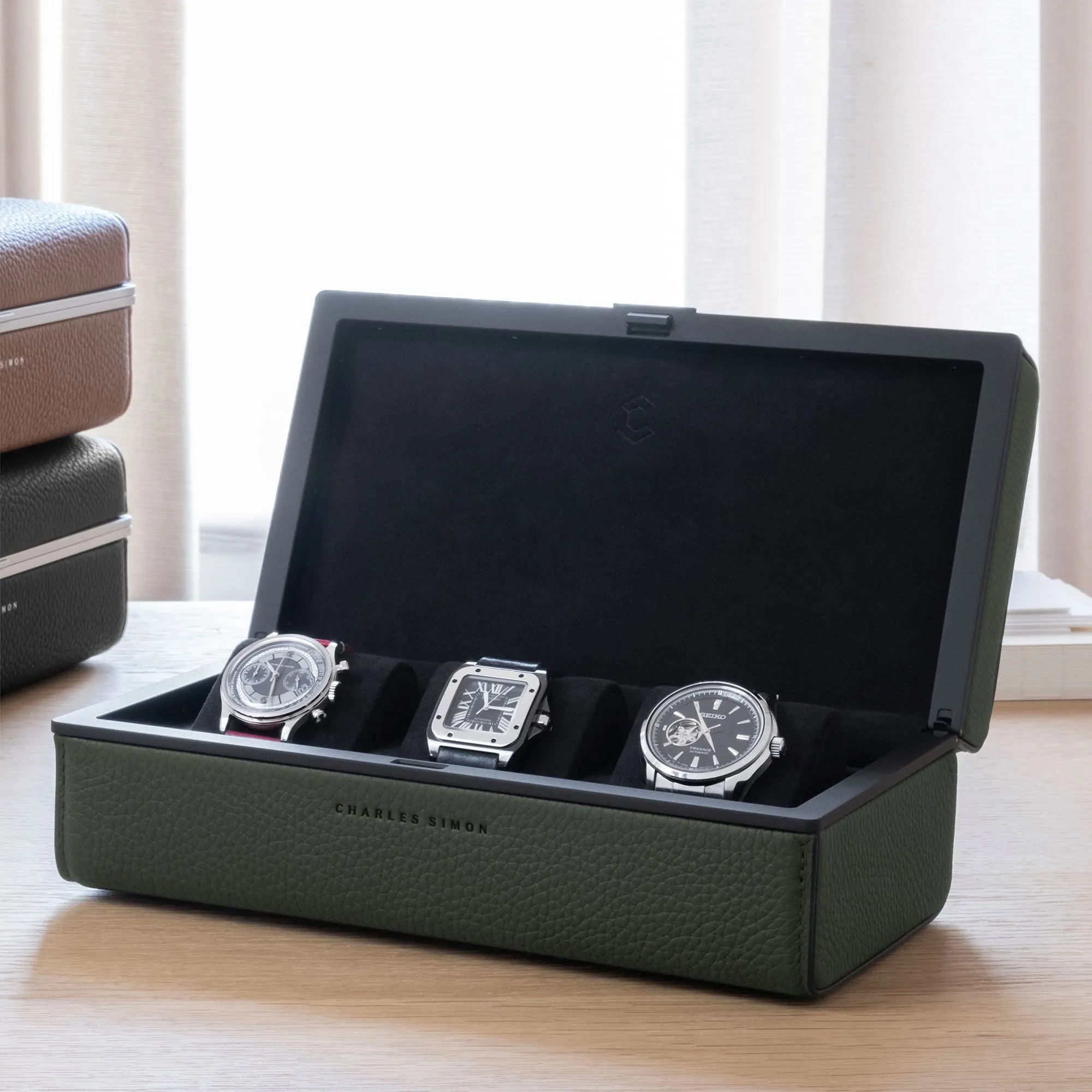 EATON 3 WATCH CASE - KHAKI / BLACK