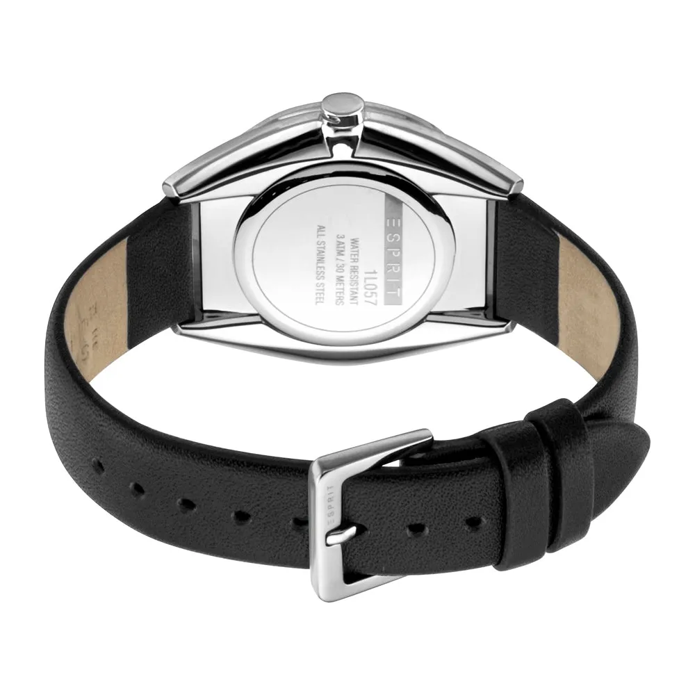 Esprit Ladies Stainless Steel Watch Stones on Bezel White Dial & Black Strap