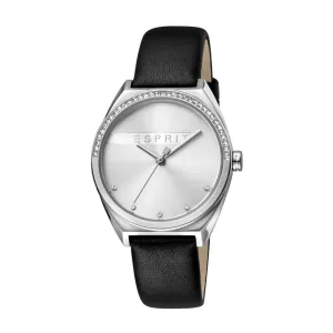 Esprit Ladies Stainless Steel Watch Stones on Bezel White Dial & Black Strap