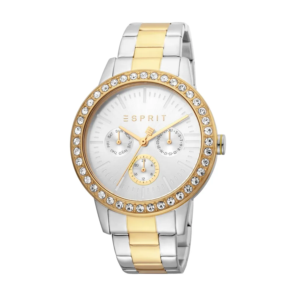 Esprit Ladies Watch Two Tone CaseÂ & Bracelet WithÂ Multi FunctionÂ White Dial
