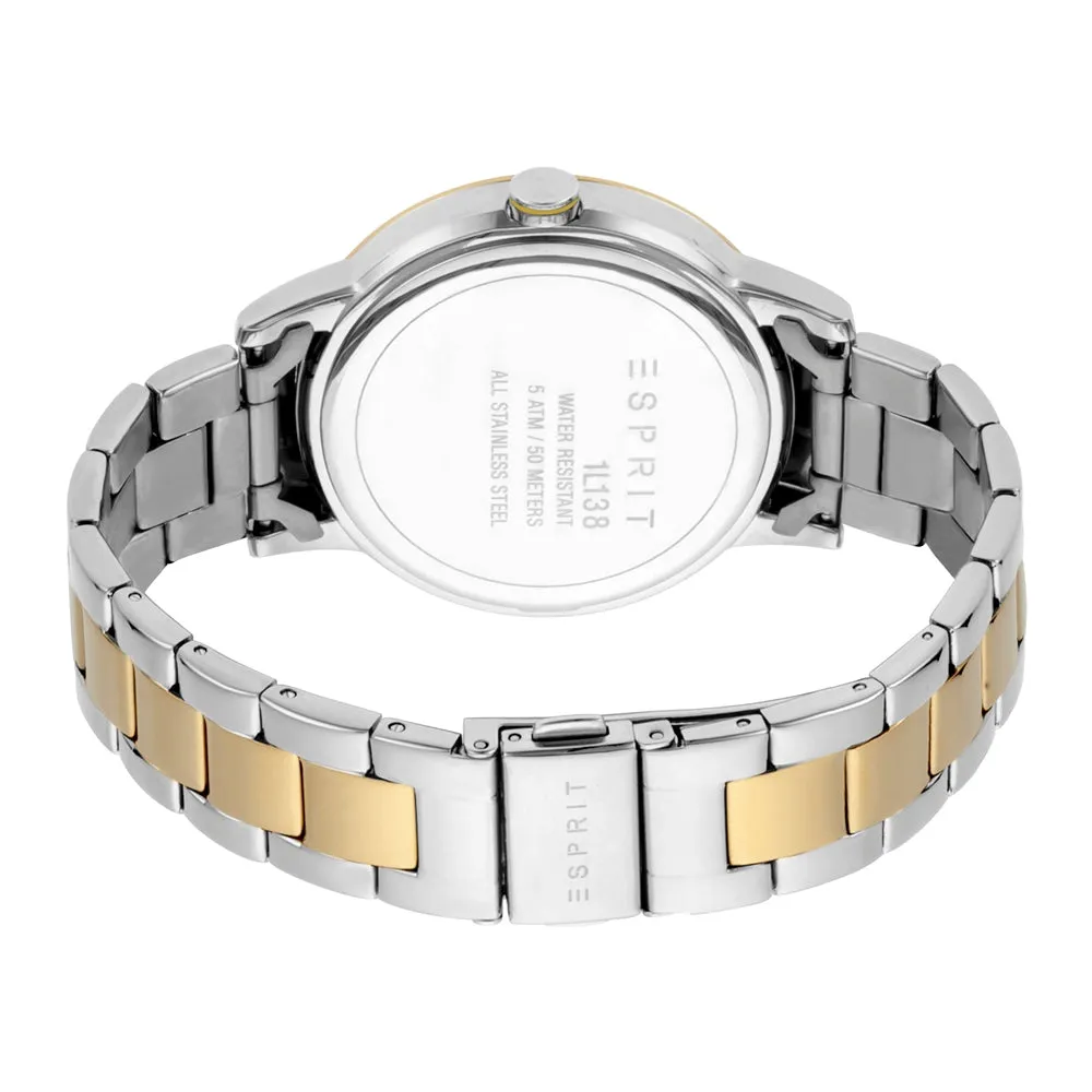 Esprit Ladies Watch Two Tone CaseÂ & Bracelet WithÂ Multi FunctionÂ White Dial