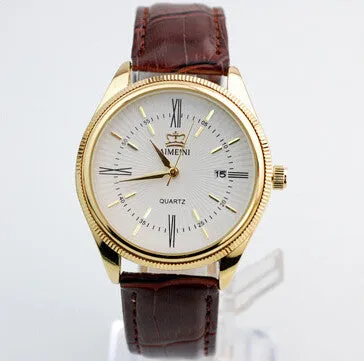 Fashion Gold Quartz Watch Men Military Leather Strap Watches Luxury Brand Casual Relogio Masculino Wristwatches Brown