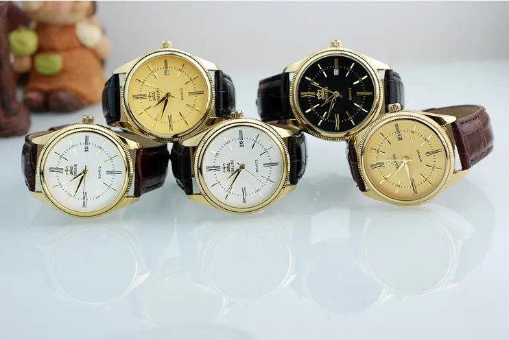 Fashion Gold Quartz Watch Men Military Leather Strap Watches Luxury Brand Casual Relogio Masculino Wristwatches Brown