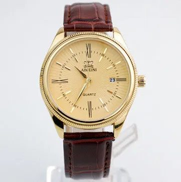 Fashion Gold Quartz Watch Men Military Leather Strap Watches Luxury Brand Casual Relogio Masculino Wristwatches Brown