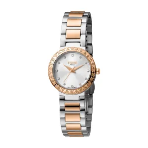 Ferre Milano Two Tone Ladies Watch White Dial With Metal Bracelet