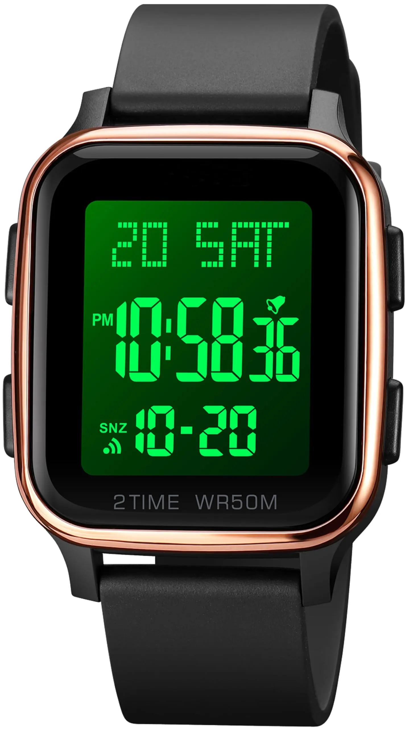 Findtime LED Digital Watch Mens Womens Black Rectangle Square Face Big Numbers Dial Unisex Watches Sports Waterproof Dual Time Stopwatch Fashion Simple Wristwatch