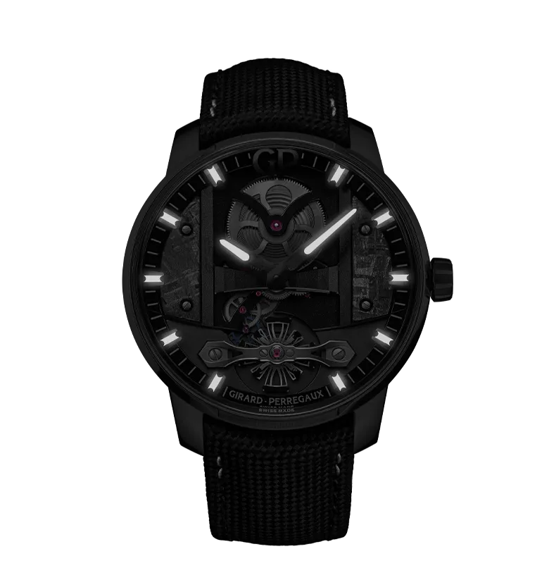 Girard-Perregaux Free Bridge Meteorite 44mm Watch with Black Leather Strap