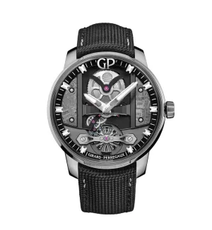 Girard-Perregaux Free Bridge Meteorite 44mm Watch with Black Leather Strap
