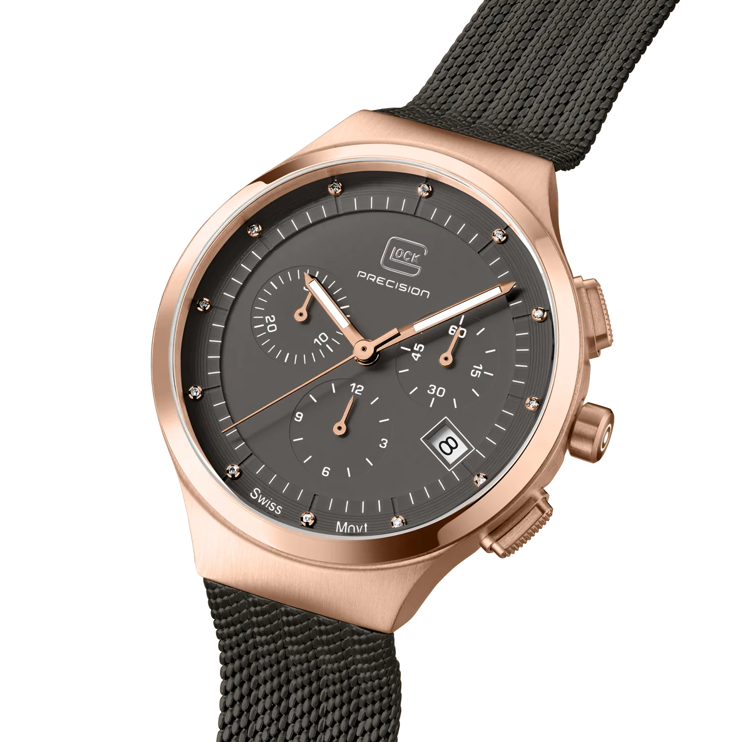 Glock Women's Stainless Steel Diamond Quartz Watch Rose Gold Gunmetal GW-17-2-18