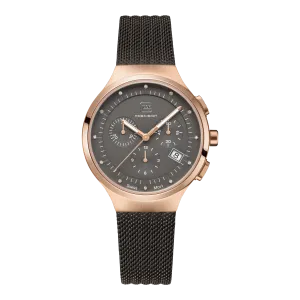 Glock Women's Stainless Steel Diamond Quartz Watch Rose Gold Gunmetal GW-17-2-18