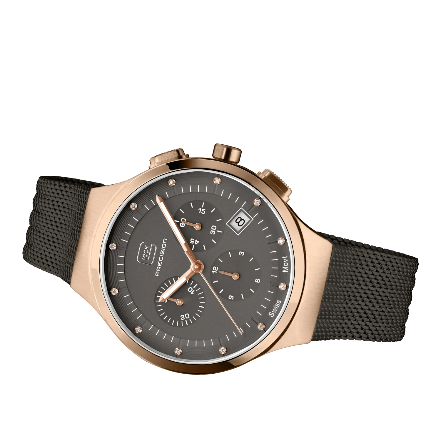 Glock Women's Stainless Steel Diamond Quartz Watch Rose Gold Gunmetal GW-17-2-18