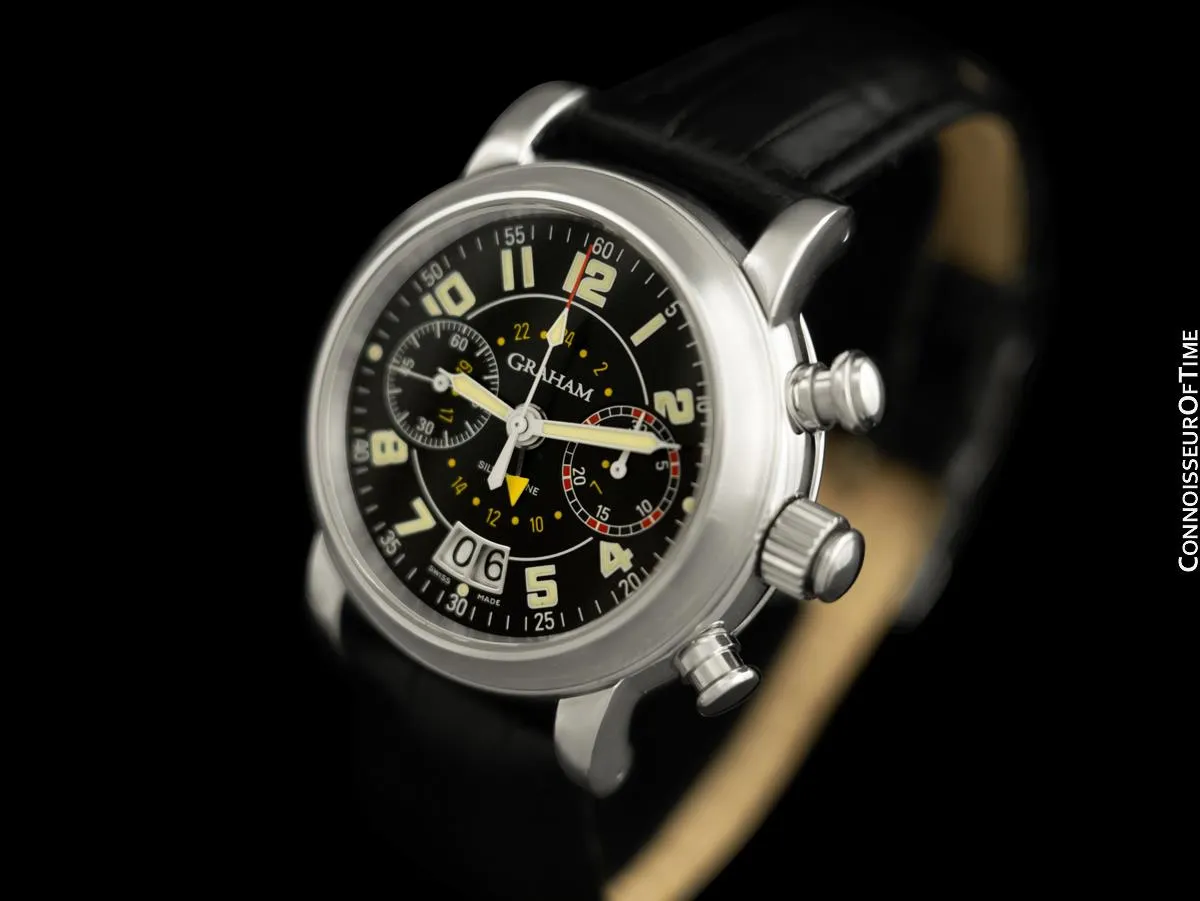 Graham Silverstone GMT Mens "Big Date" Chronograph Watch - Stainless Steel