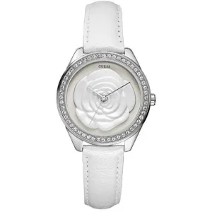Guess Rosette White Dial Leather Strap Ladies Watch W75043L1