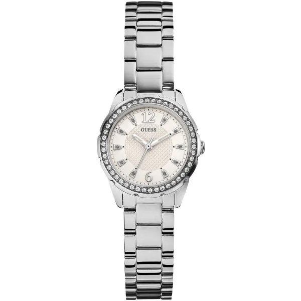 Guess Sparkle Silver Stainless Steel White Dial Quartz Watch for Ladies - U0445L1