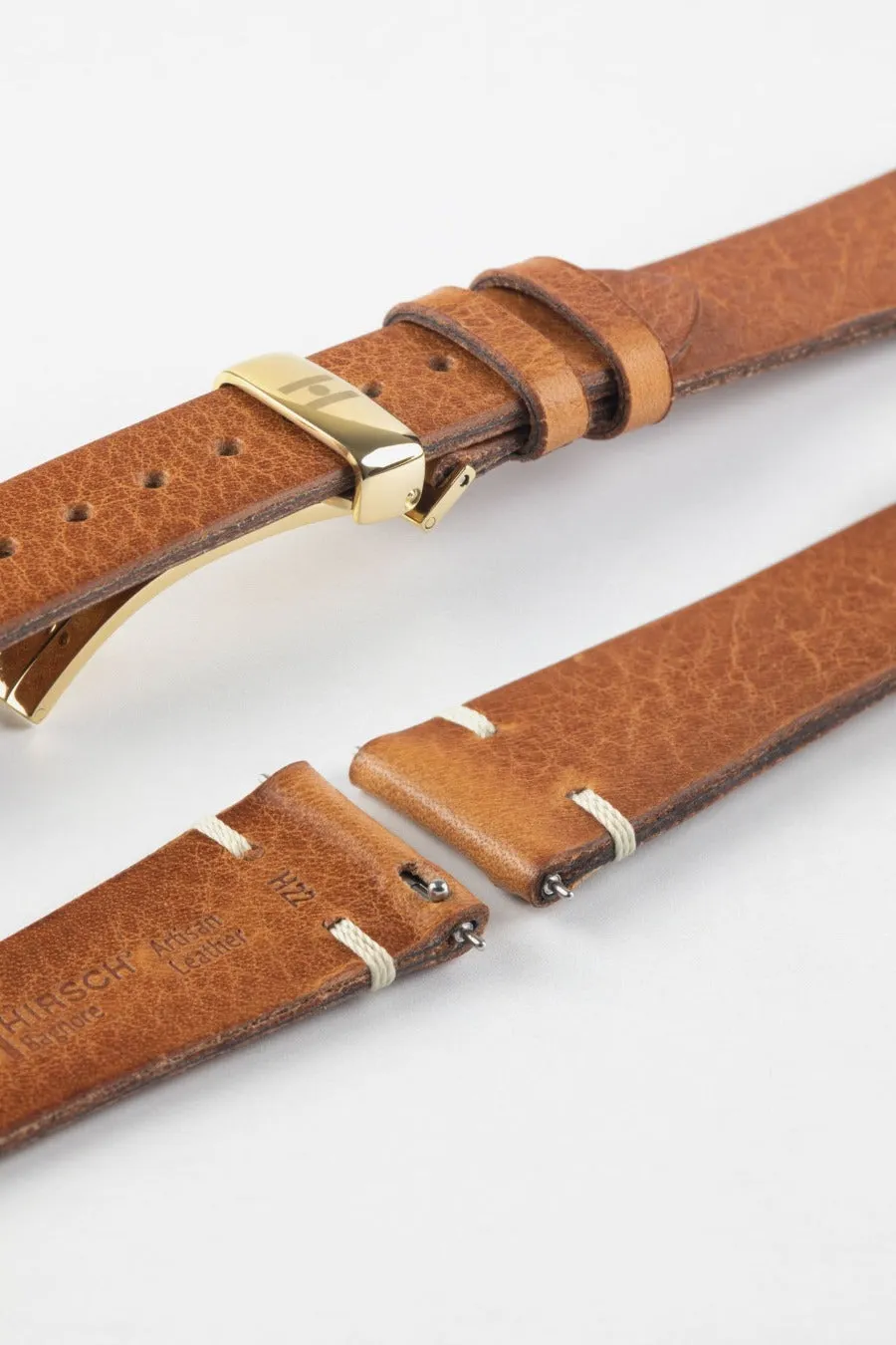 Hirsch BAGNORE Vintage Calf Leather Quick-Release Watch Strap - GOLD BROWN