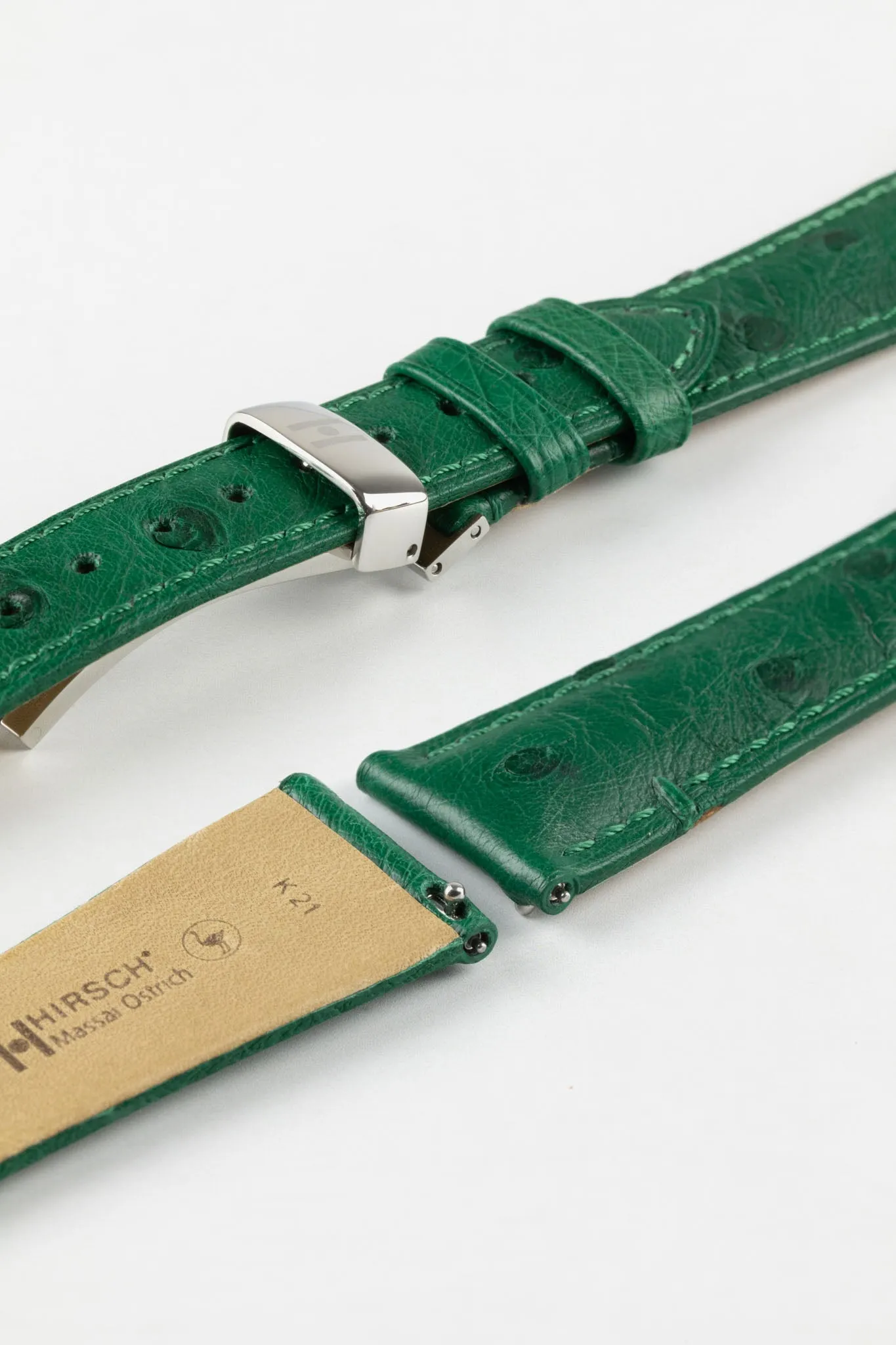 Hirsch MASSAI OSTRICH Leather Watch Strap in GREEN