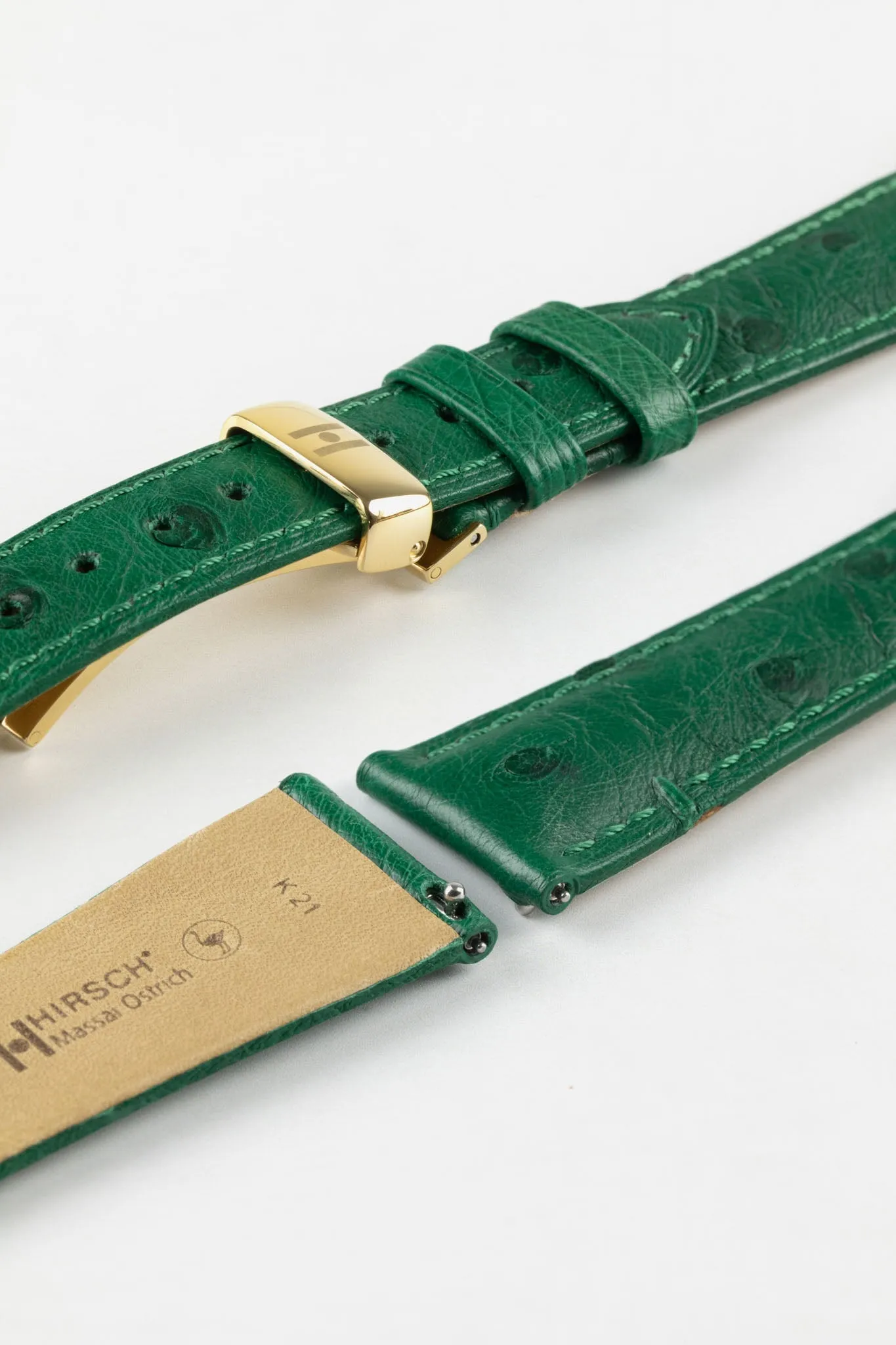 Hirsch MASSAI OSTRICH Leather Watch Strap in GREEN
