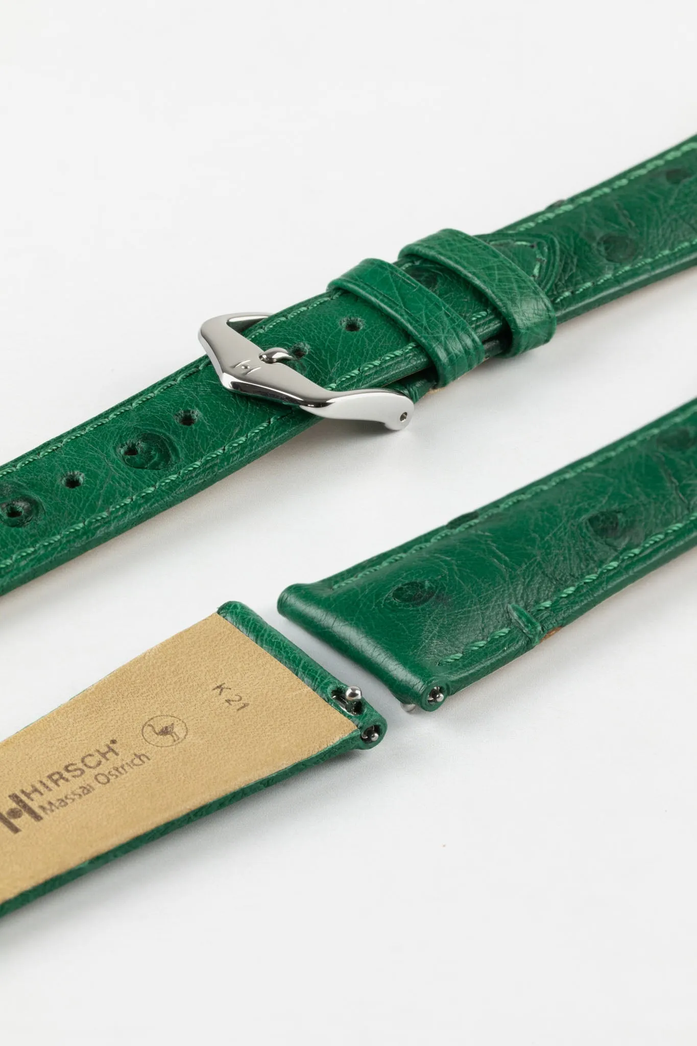 Hirsch MASSAI OSTRICH Leather Watch Strap in GREEN