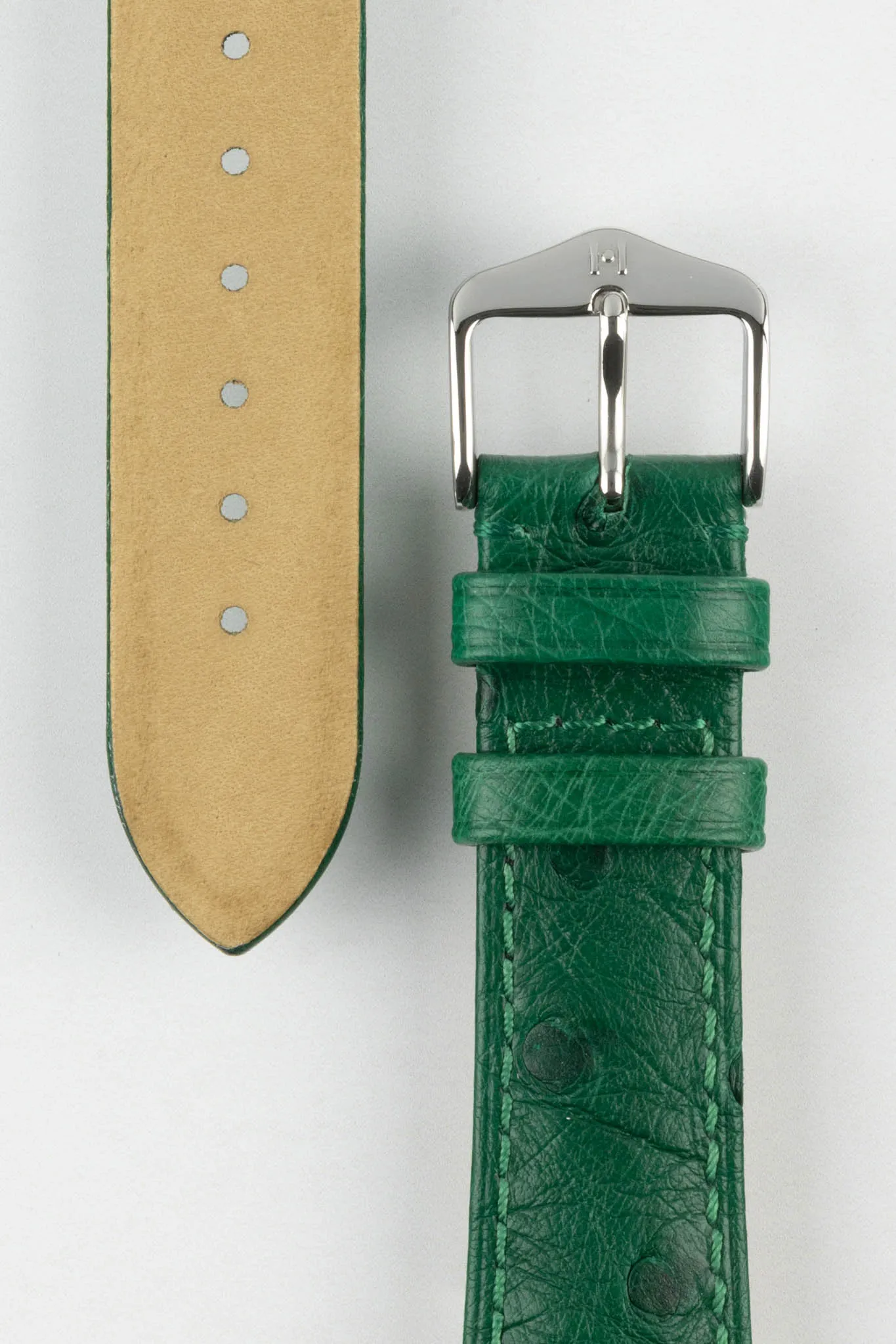 Hirsch MASSAI OSTRICH Leather Watch Strap in GREEN