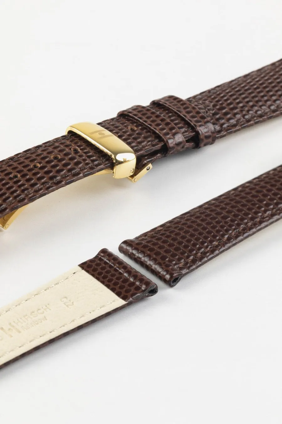 Hirsch RAINBOW NQR Lizard-Embossed Leather Watch Strap in BROWN
