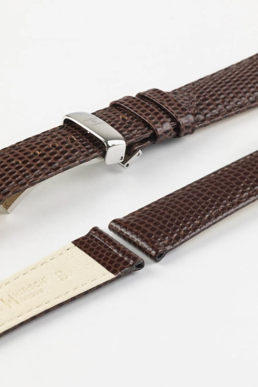 Hirsch RAINBOW NQR Lizard-Embossed Leather Watch Strap in BROWN