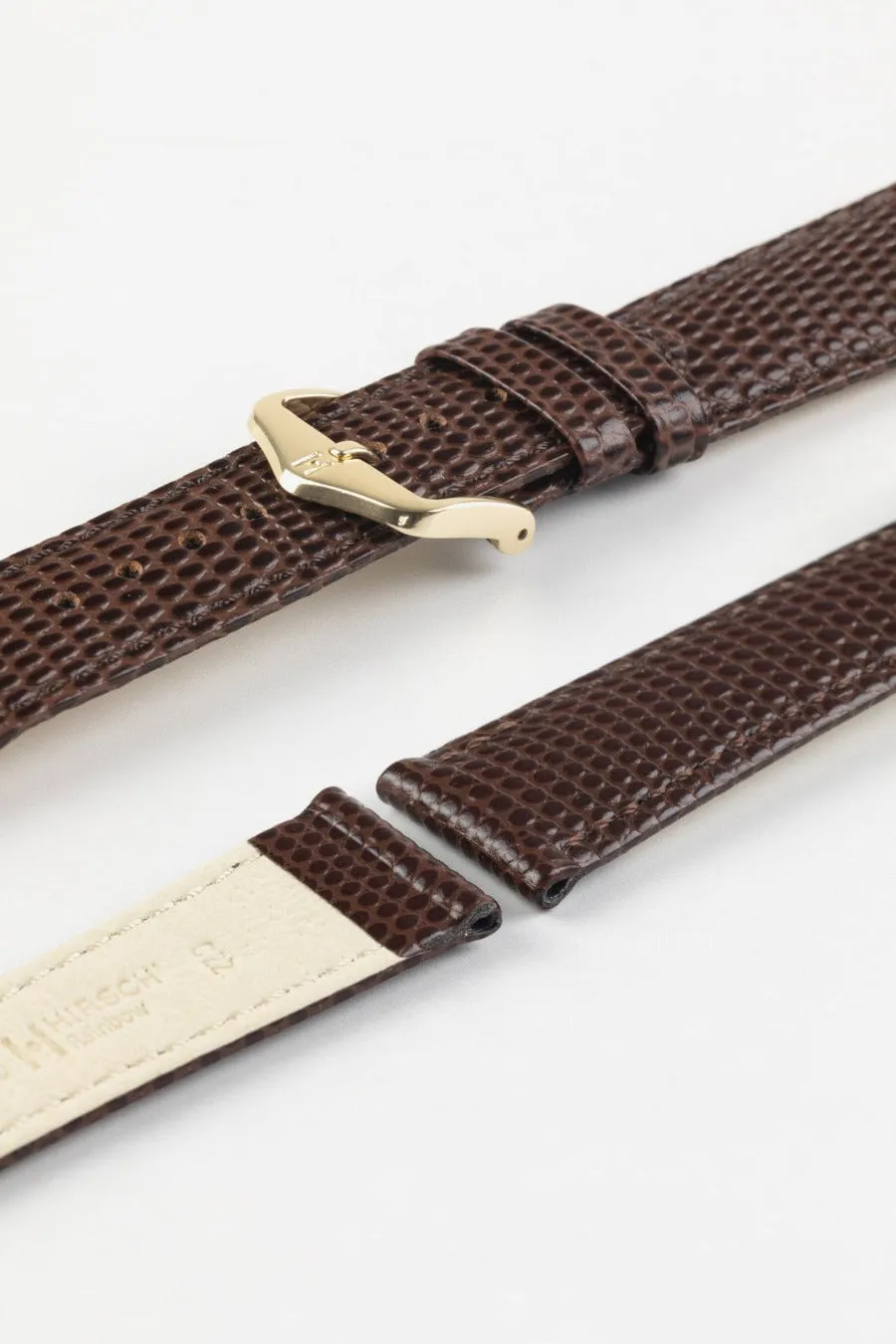 Hirsch RAINBOW NQR Lizard-Embossed Leather Watch Strap in BROWN