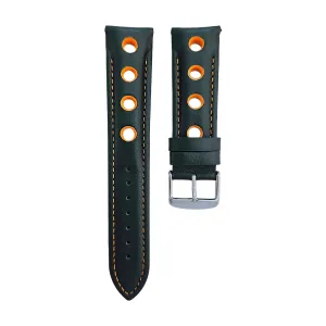 Hole Punched Premium Leather Watch Strap Band 18mm 20mm 22mm 24mm Black Orange