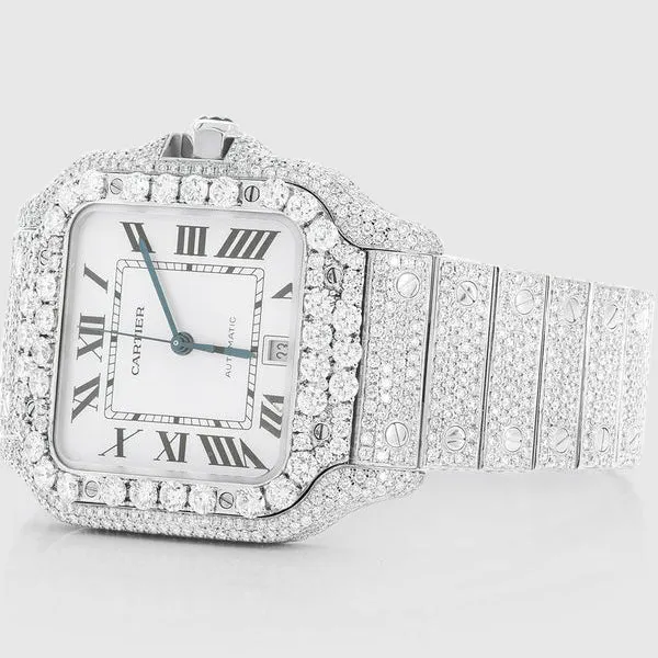 Iced Out Cartier Santos 40mm Diamond White Watch 22.5ct.