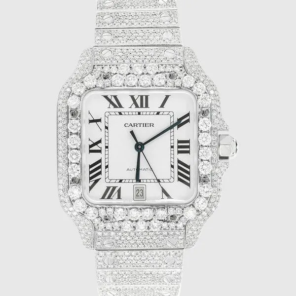 Iced Out Cartier Santos 40mm Diamond White Watch 22.5ct.