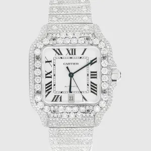 Iced Out Cartier Santos 40mm Diamond White Watch 22.5ct.