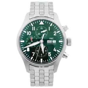 IWC Men's Pilot's Watch Stainless Steel 43mm Green Arabic Chronograph Dial Watch Limited Edition Reference #: IW377726