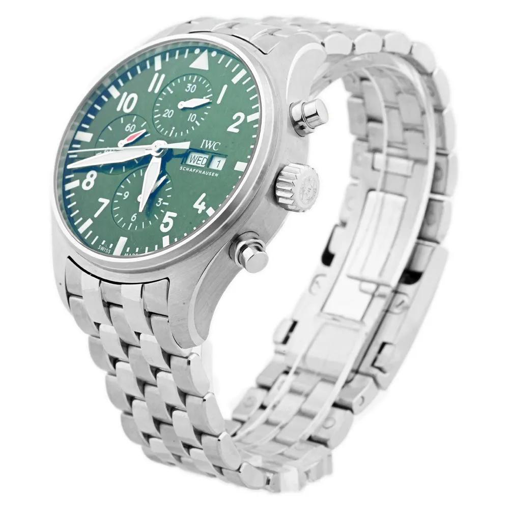 IWC Men's Pilot's Watch Stainless Steel 43mm Green Arabic Chronograph Dial Watch Limited Edition Reference #: IW377726
