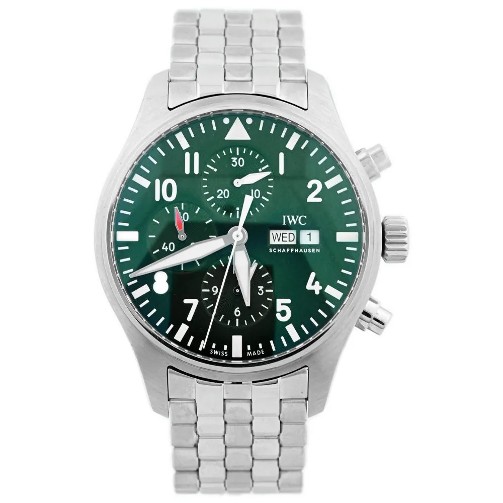 IWC Men's Pilot's Watch Stainless Steel 43mm Green Arabic Chronograph Dial Watch Limited Edition Reference #: IW377726