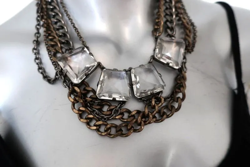 J.Crew Mixed Metal Multi-Chain and Crystals Necklace