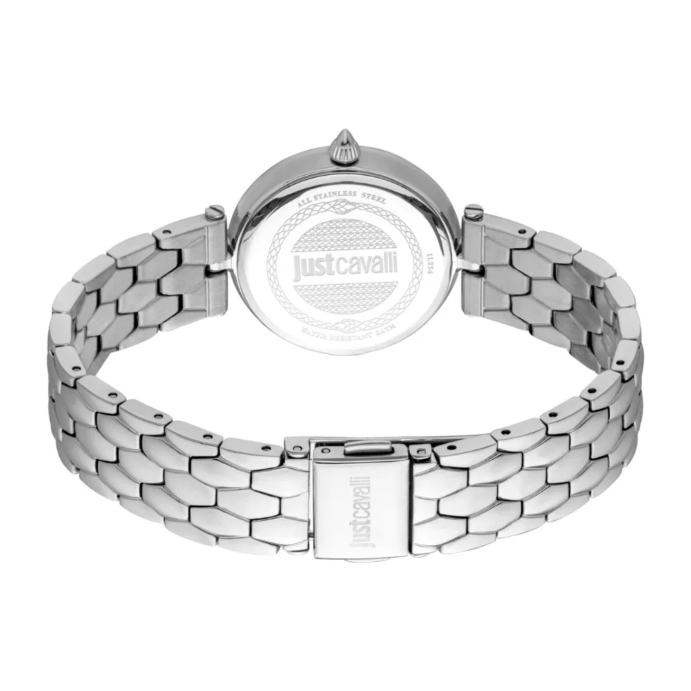 Just Cavalli Women's Silver Color Case Stainless Steel Bracelet Watch with Dark Blue Dial