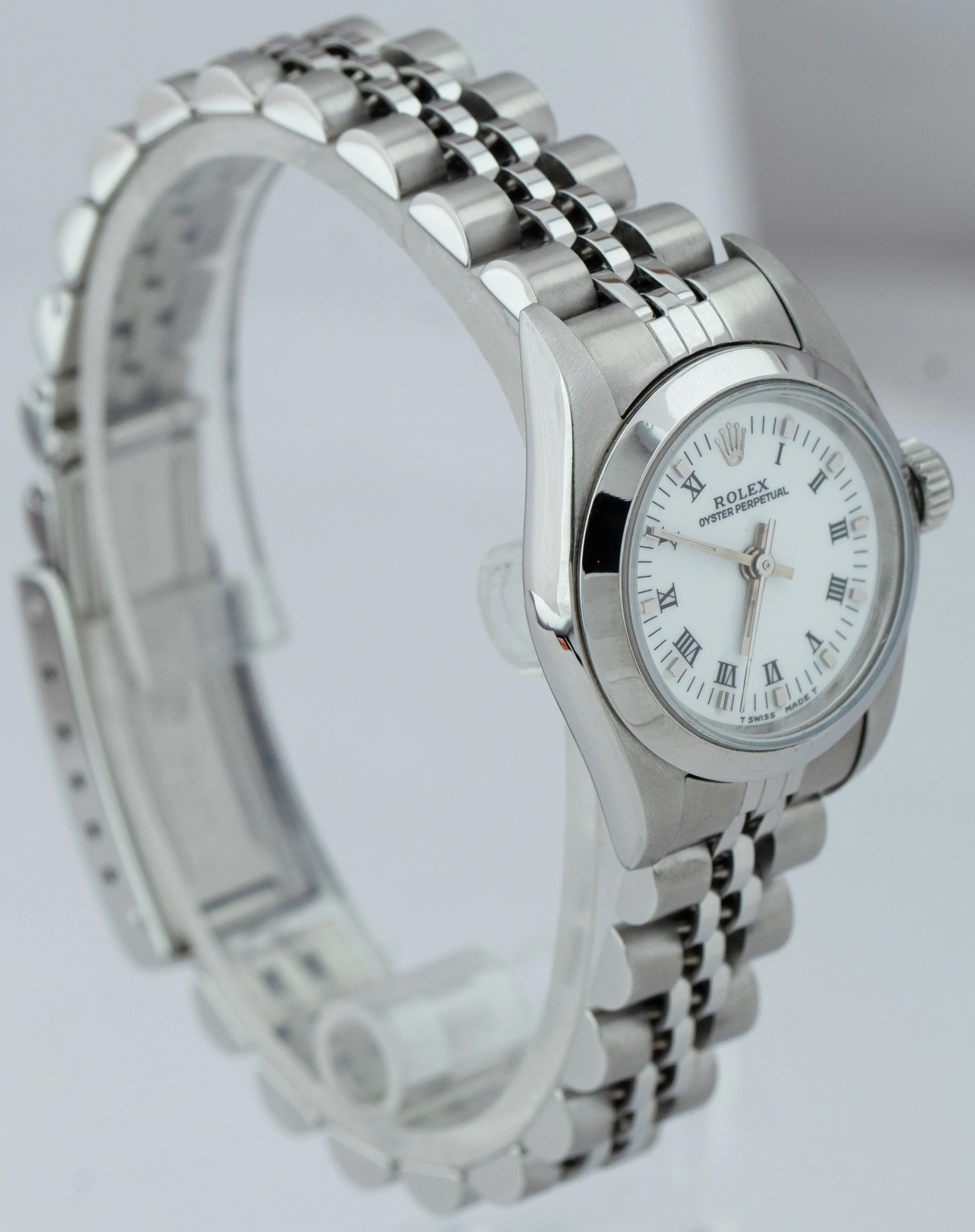 Ladies Rolex Oyster Perpetual White Roman Stainless Jubilee 24mm Watch 67180